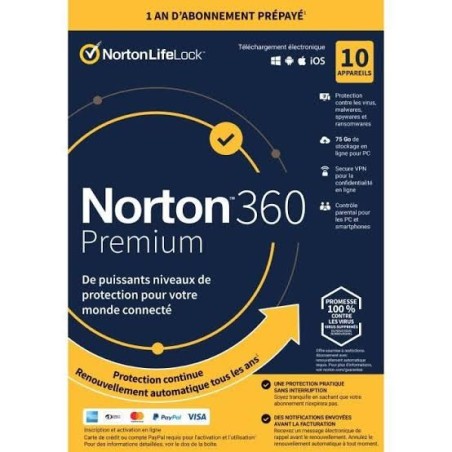 Logiciel Anti virus Norton Security PREMIUM 3.0 25GB FA 1 USER 10 DEVICES 12MO AF GDs (1 an)[21367772]