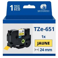 Ruban Brother TZES651  Noir/Jaune 24 mm/ Réf: TZE651[TZE651]