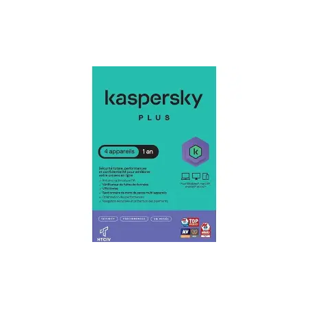 Logiciel Kaspersky Plus 4 postes 2025 WCA[KL10428XDFS-25DVD]